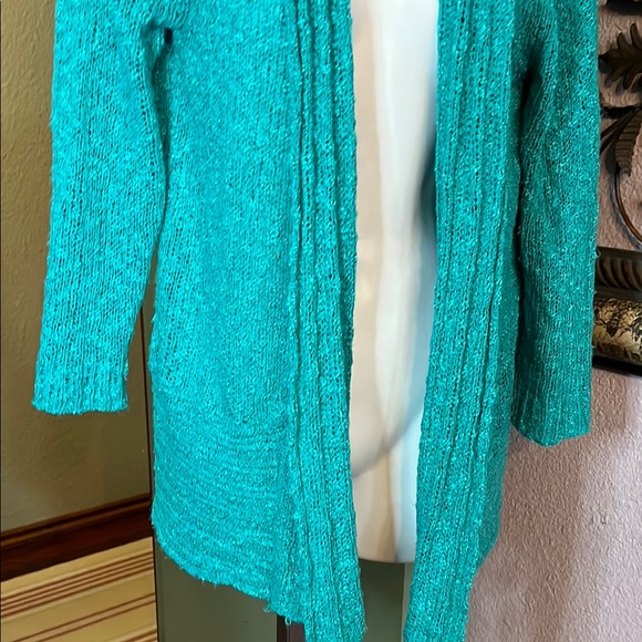 FeverTurquoise Sweater- knubby textured open cardigan Sz L - Picture 4 of 11